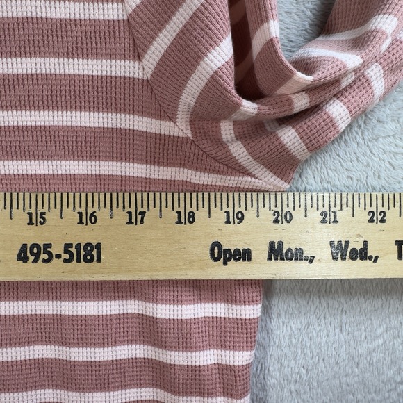 Denim & Co. Active Waffle Knit Tunic Women's MP Pink Stripe Cowl Neck QVC - Picture 4 of 7